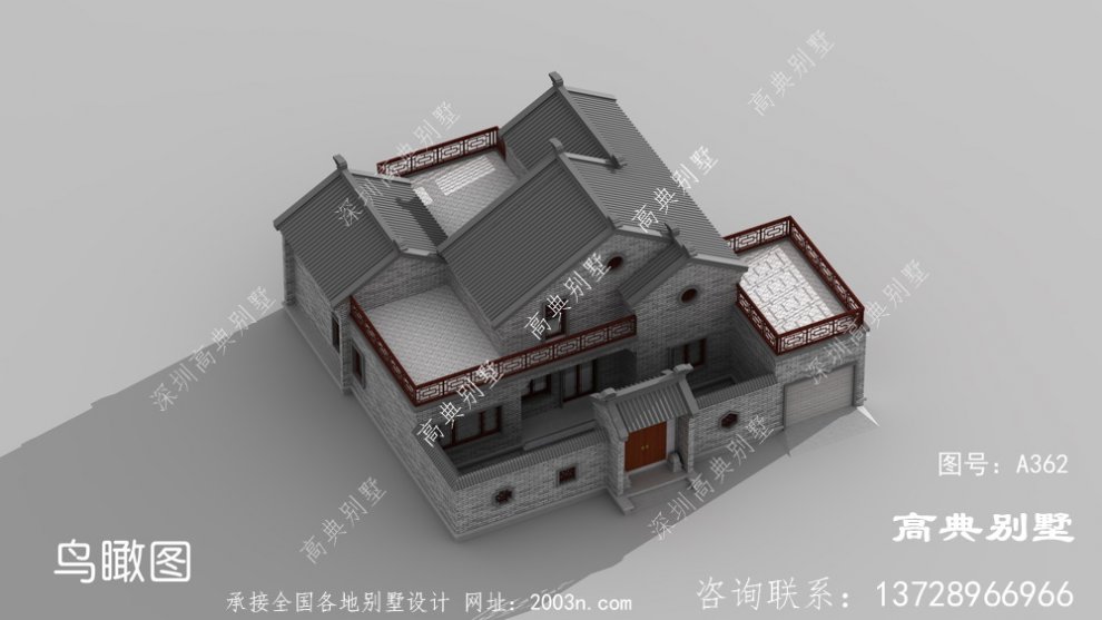 新中式风格一层半别墅设计图及