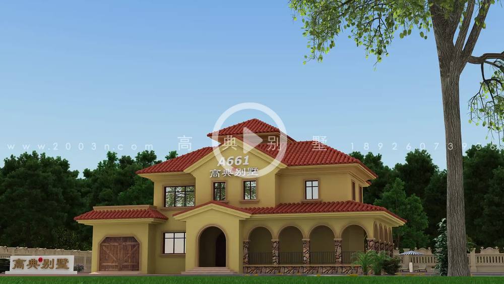 地中海风格三层欧式别墅外观设计图