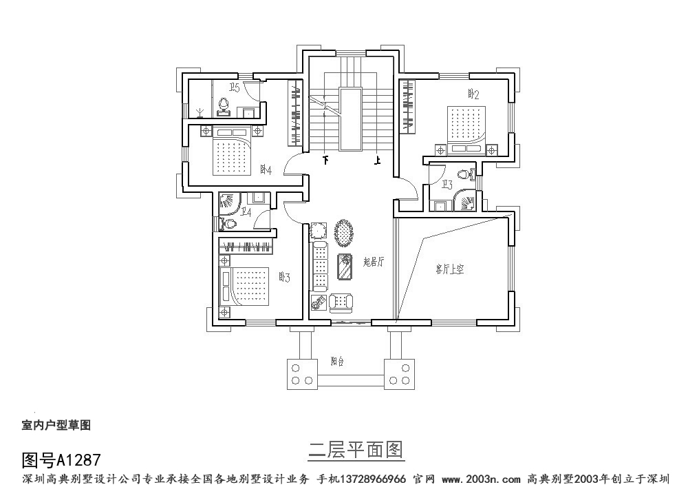 二层别墅户型图欧式自建别墅设计图纸首层136平方米A1287号
