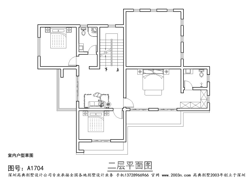 二层别墅户型图简约现代别墅首层143平方米A1704号