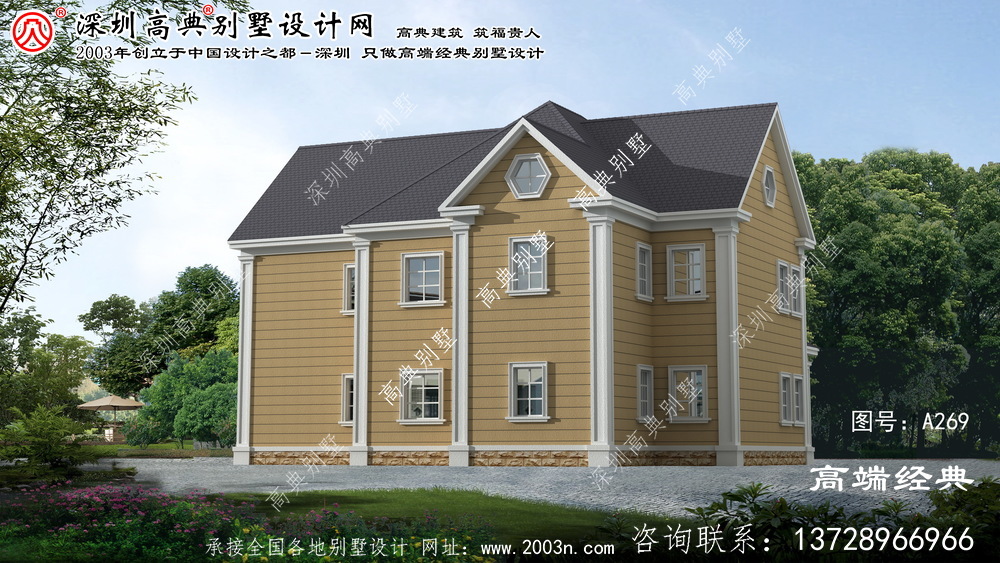 文成县两层美式风格房屋设计图，小巧温馨