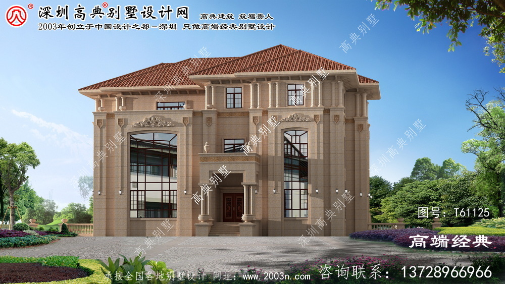 突泉县农村三层欧式石材洋房设计图