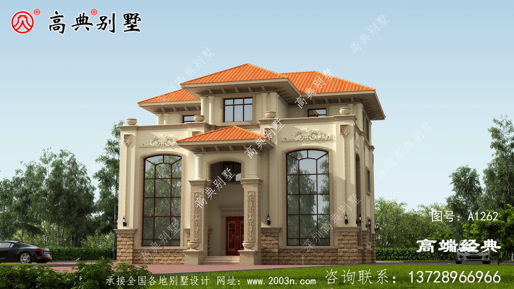 丰南市 简单 的三层 庭院别墅 效果图吧。