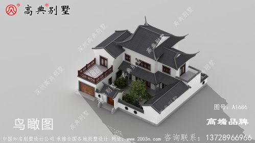 中式别墅外观效果图，奢华，大气