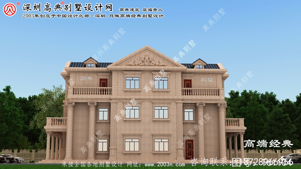 阿巴嘎旗欧式三层石头别墅设计效果图。