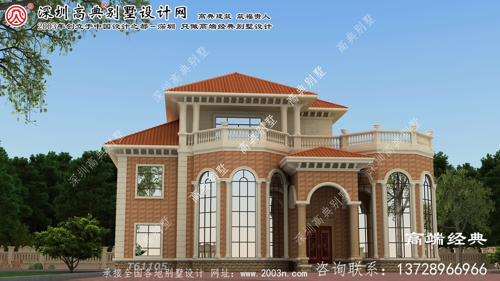 镶黄旗欧式三层别墅风格石材别墅设计效果图。