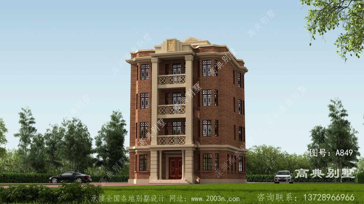 德庆县官圩镇别墅设计工场制作的二间三层别墅外观效果图大全
