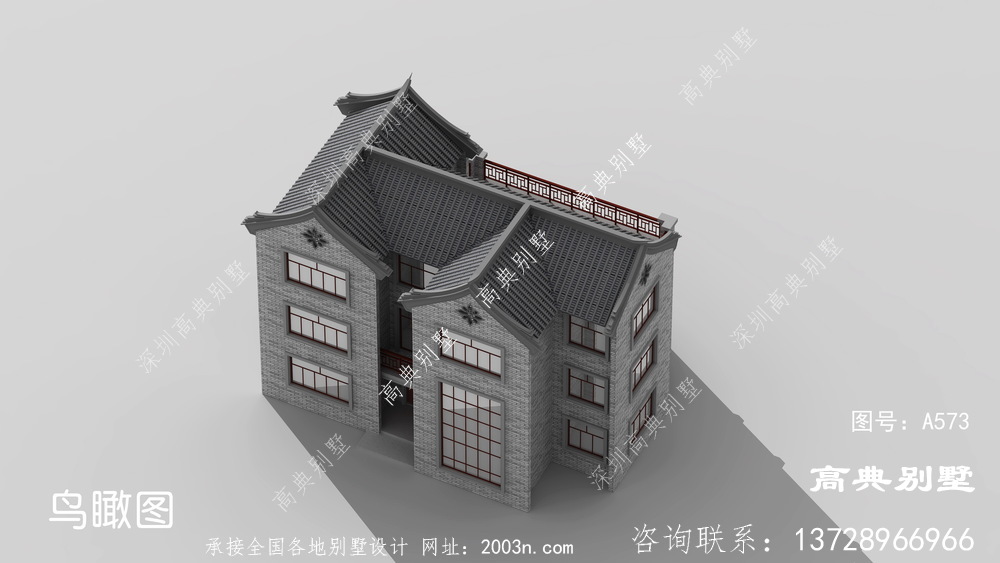 新中式三层别墅设计效果图