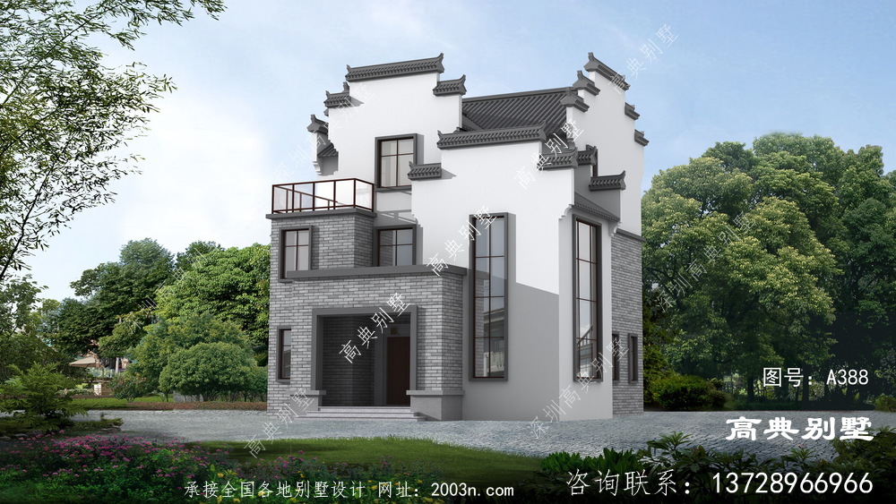 中式三层别墅设计图，素雅大气