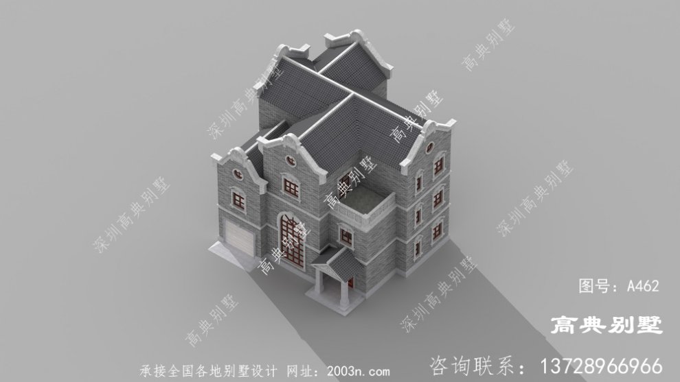 中式风格三层农村复式别墅效果