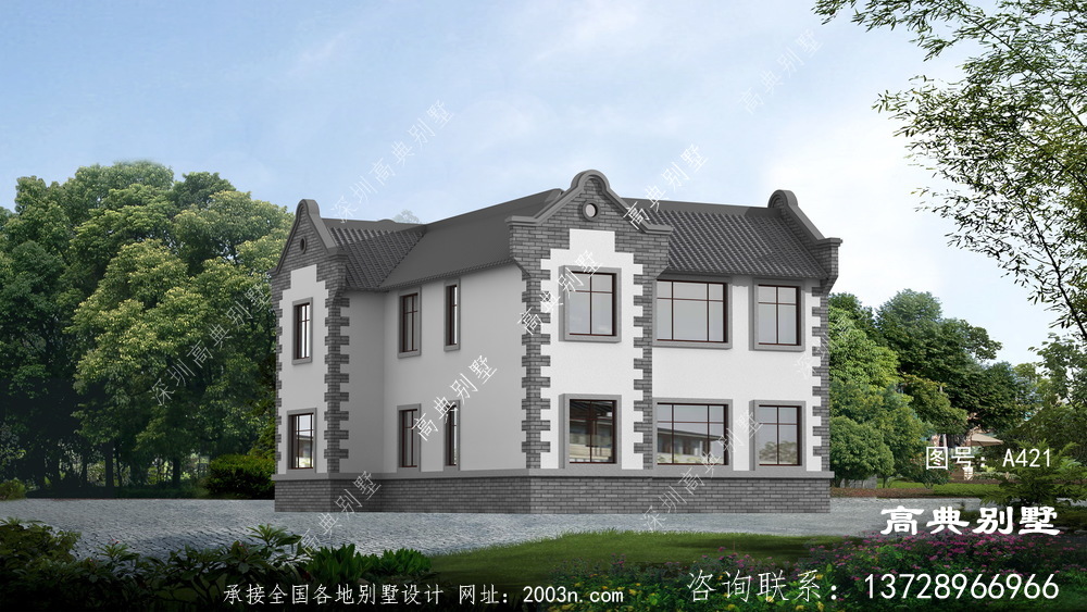 中式二楼别墅自建房屋设计图纸简单大气