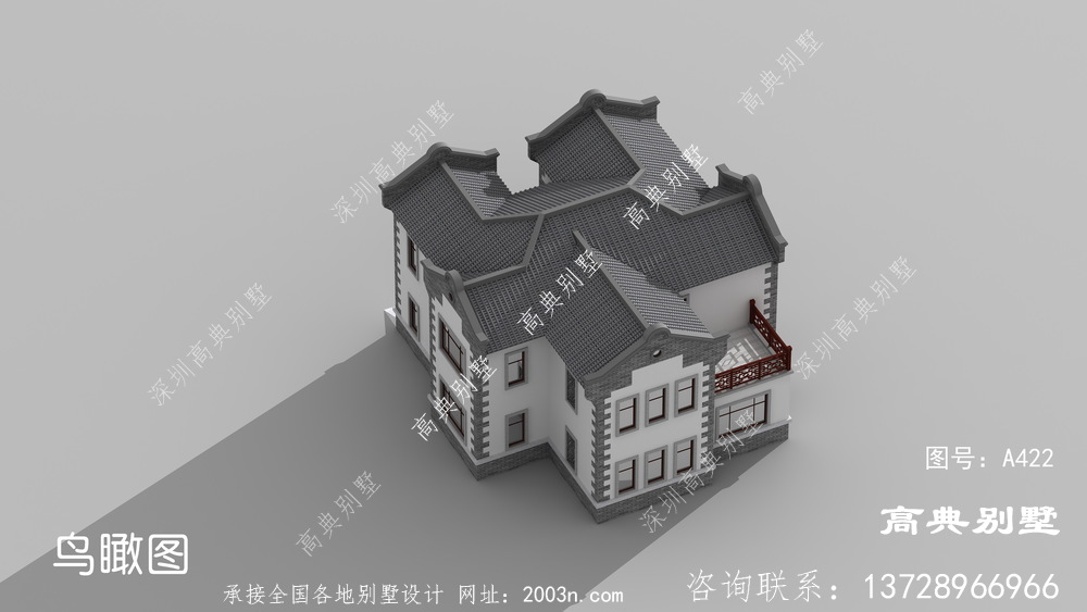 复式二层别墅建造住宅设计图，中式风格