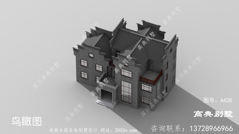 中式三层别墅设计简单、优雅