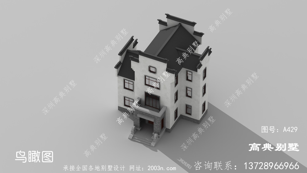 中式别墅设计图，外观配色素雅