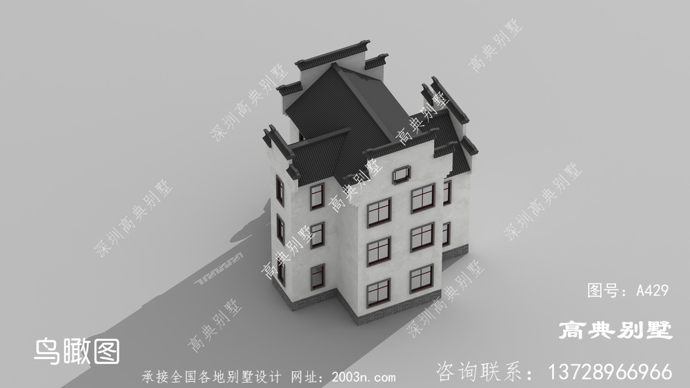 中式别墅设计图，外观配色素雅