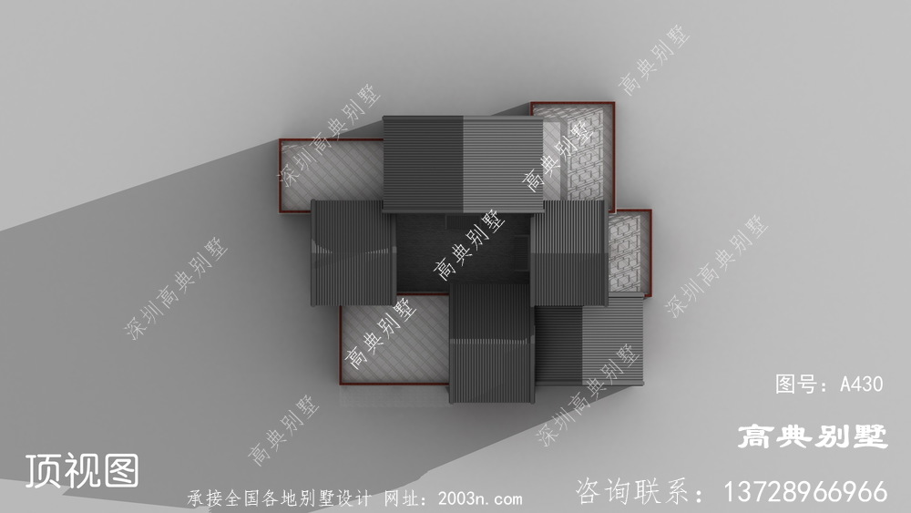 中式风格二层别墅外观效果图