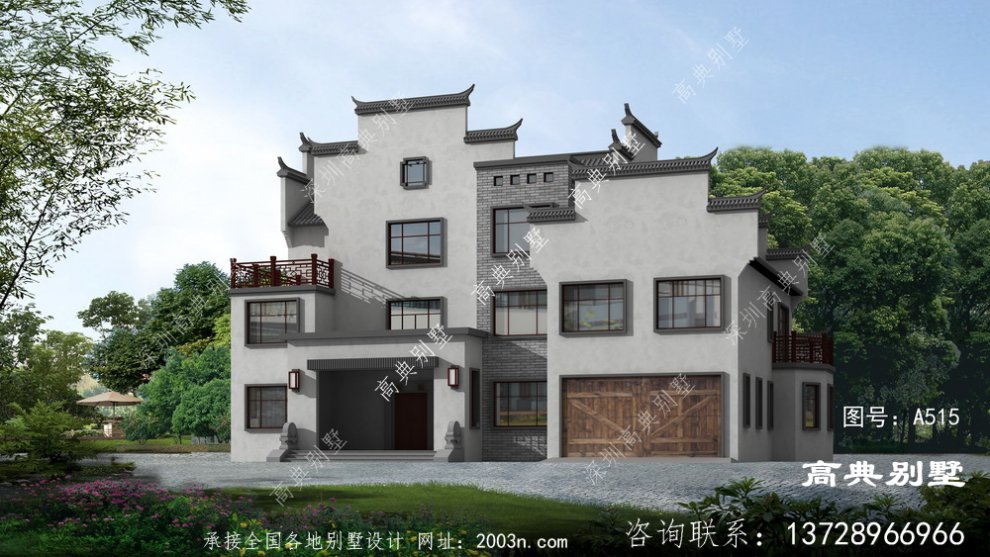 中式风格二层徽派别墅设计图纸及效果图