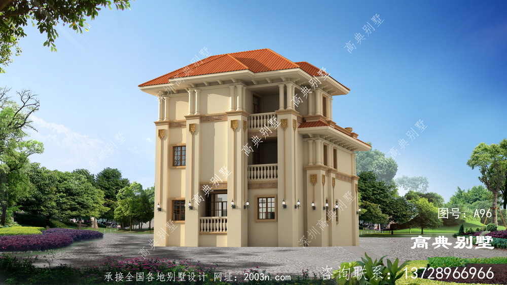 独幢乡村三层欧式古典自建别墅设计图