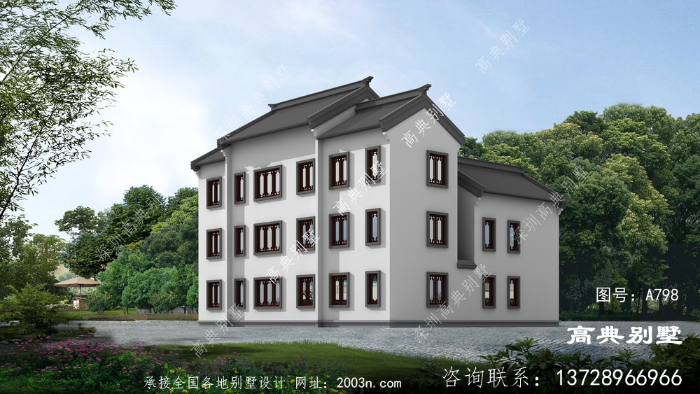新中式自建三层庭院别墅设计图纸