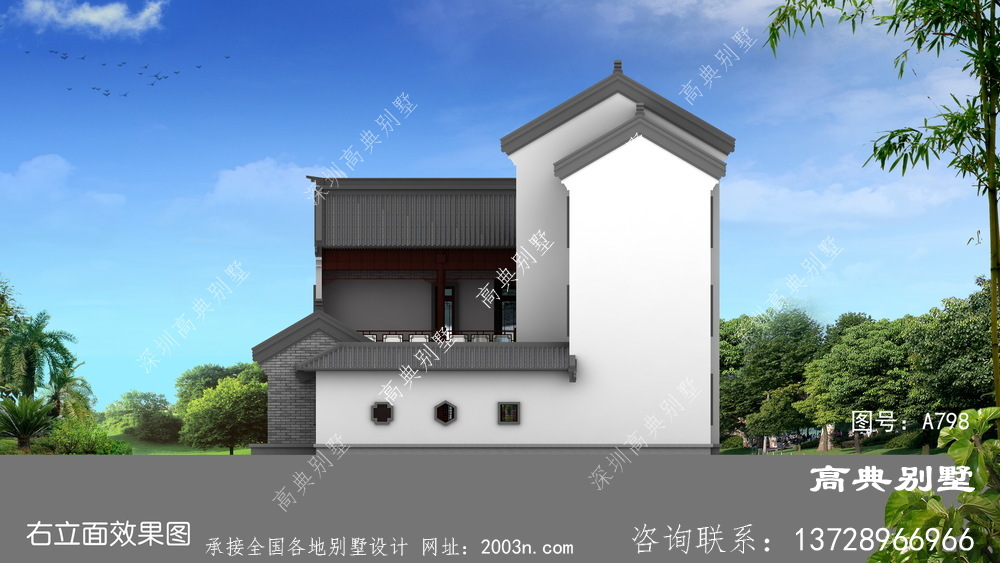 新中式自建三层庭院别墅设计图纸
