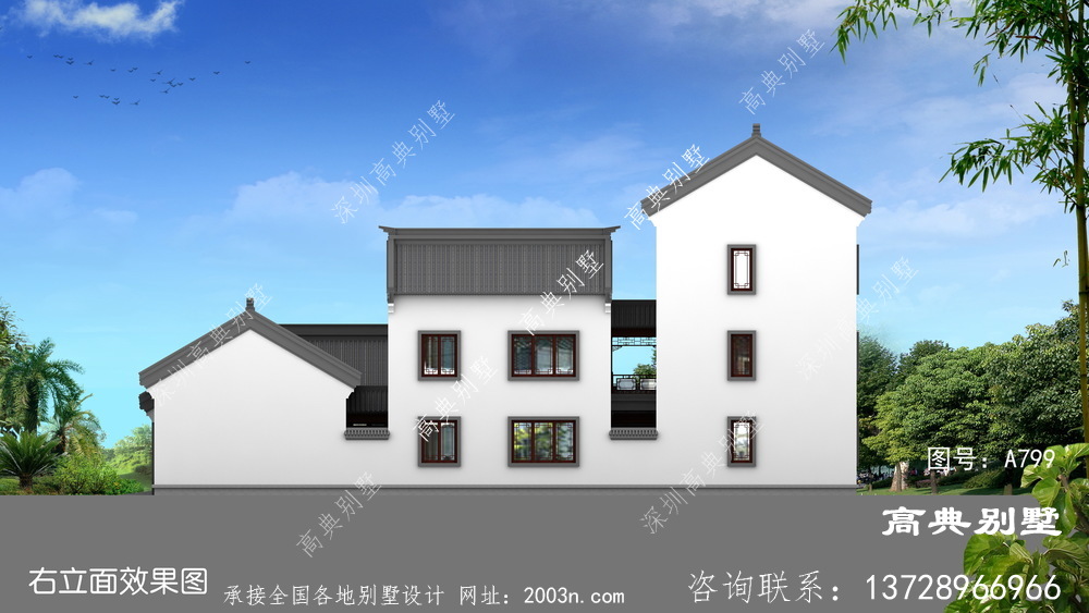 新中式风格三层四合院别墅设计图纸