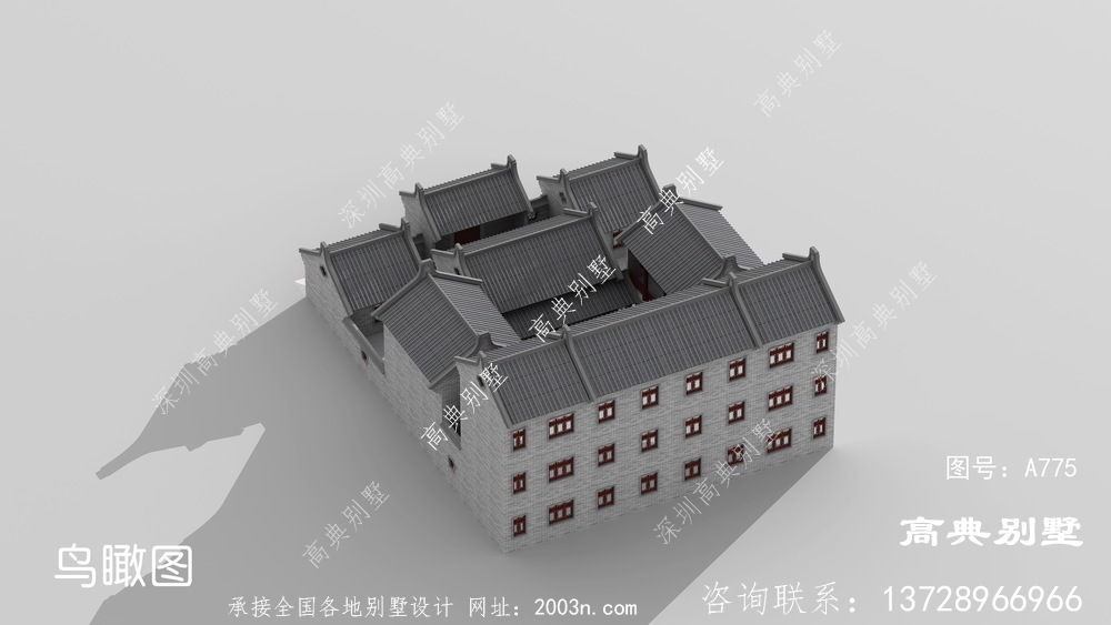 中式带庭院三层别墅设计图布局合理