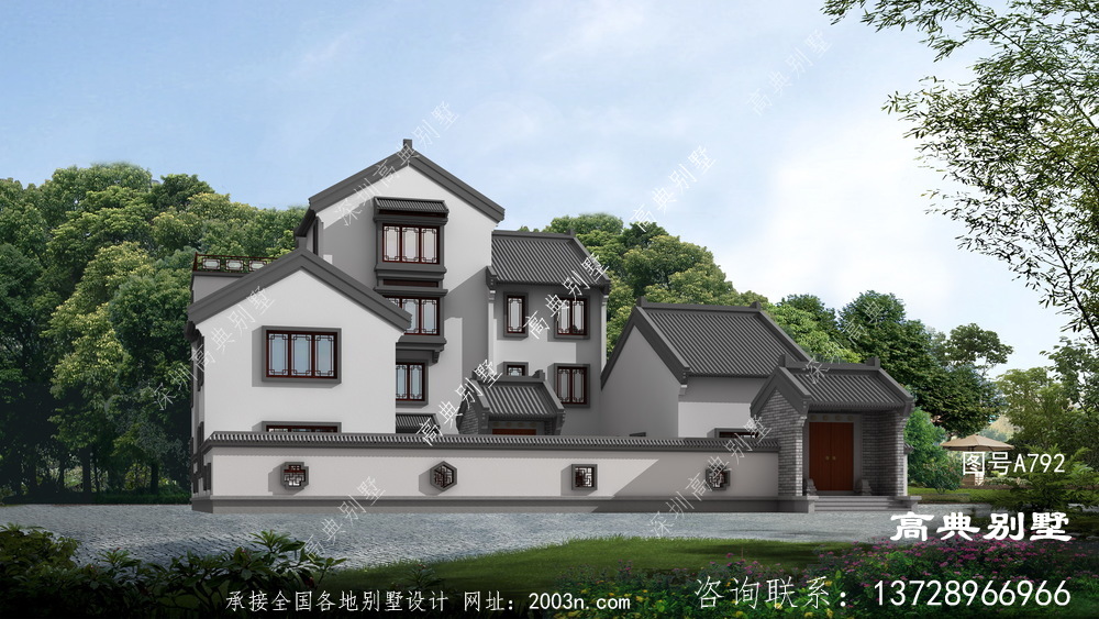 中式四层村庄新别墅设计图纸带庭院