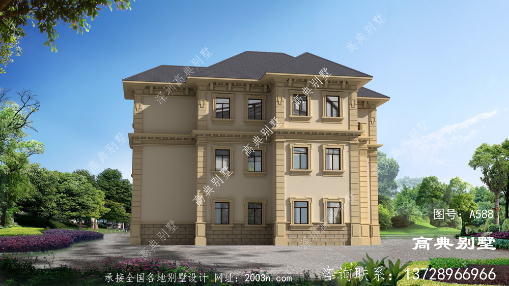 精致典雅的法式风格三层别墅效果图