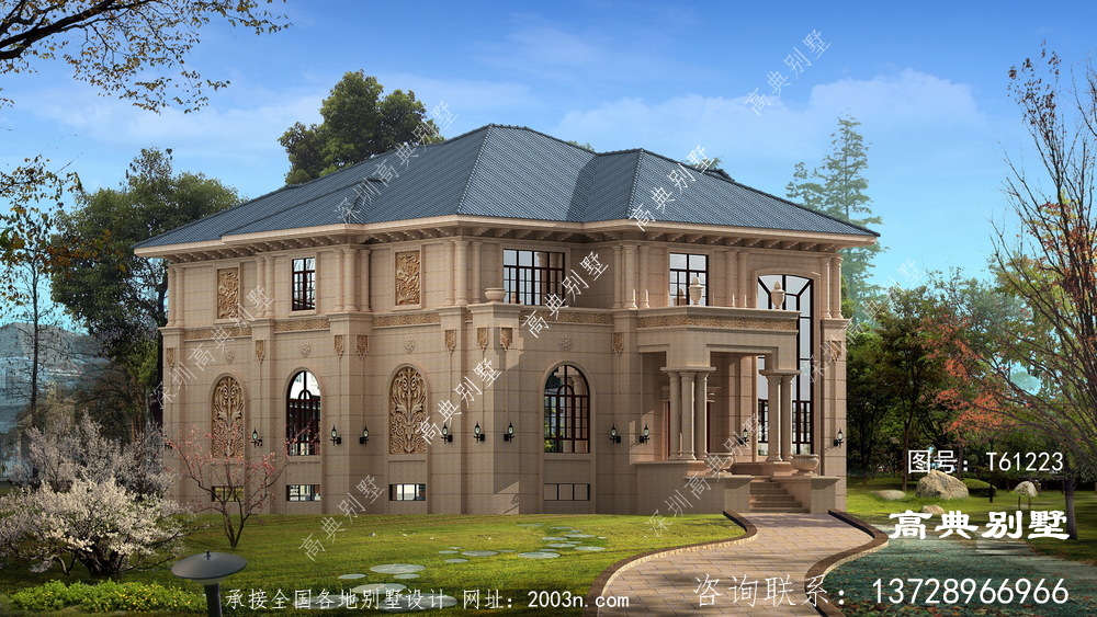 欧式风格二层石材高档别墅设计效果图