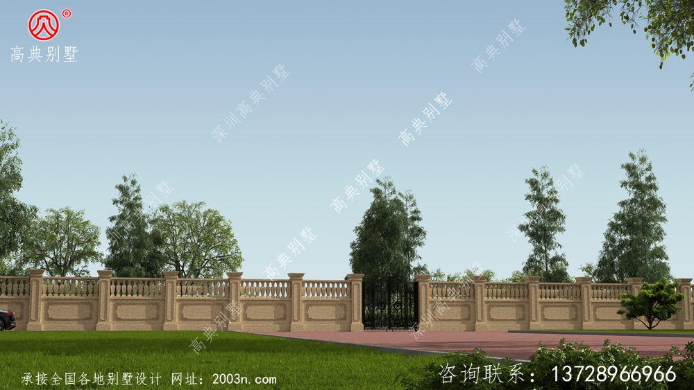 别墅庭院围墙大门W188号和农村自建独栋别墅最合适不过。
