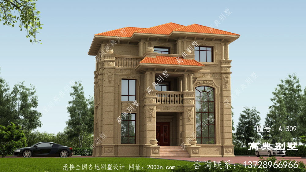 欧式风格三层经典复式石材别墅设计图
