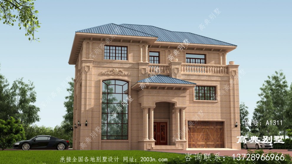 高档大方三层欧式石材别墅房屋设计图