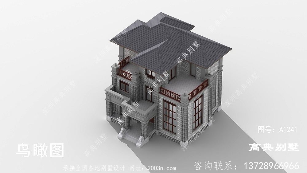 中式别墅怎么建的新颖不老气，当然是配上复式落地窗啦