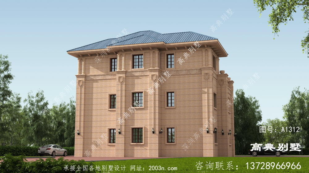 欧式风格三层石材别墅房屋设计图