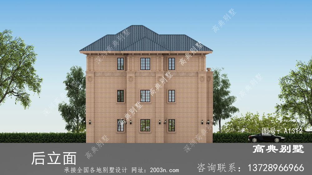 欧式风格三层石材别墅房屋设计图