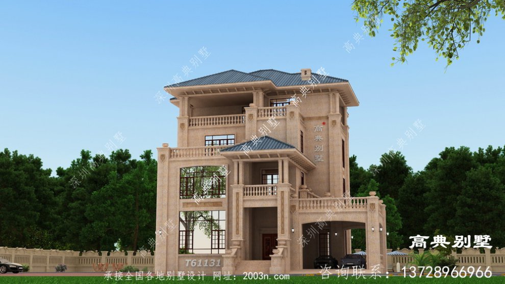 四层欧式风格石材别墅建筑设计图