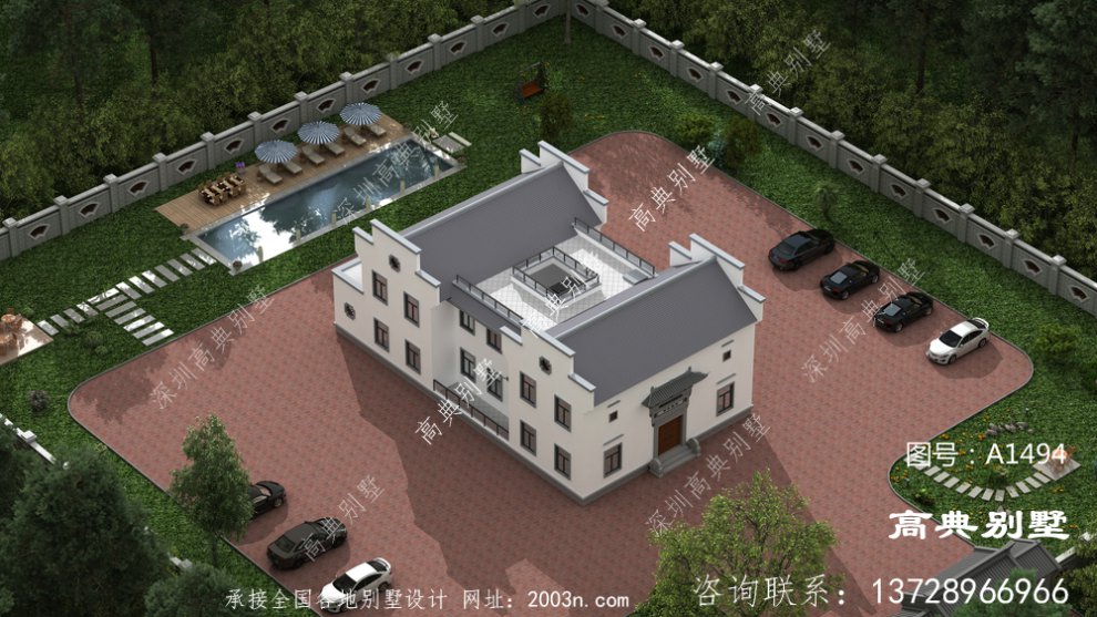 这栋现代新徽派中国乡村别墅。80后第一
