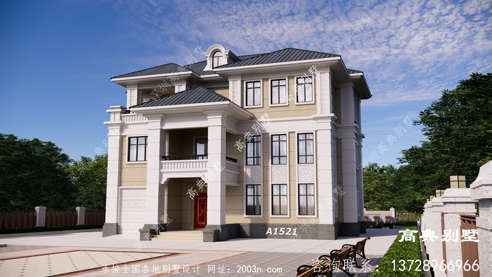 新款欧式三层别墅乡村自建房设计图纸施工效果图