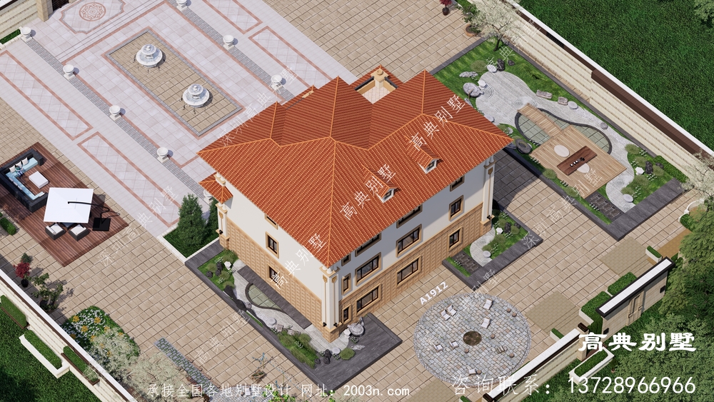 三层欧式别墅农村自建房全套建筑施工图纸外观效果图