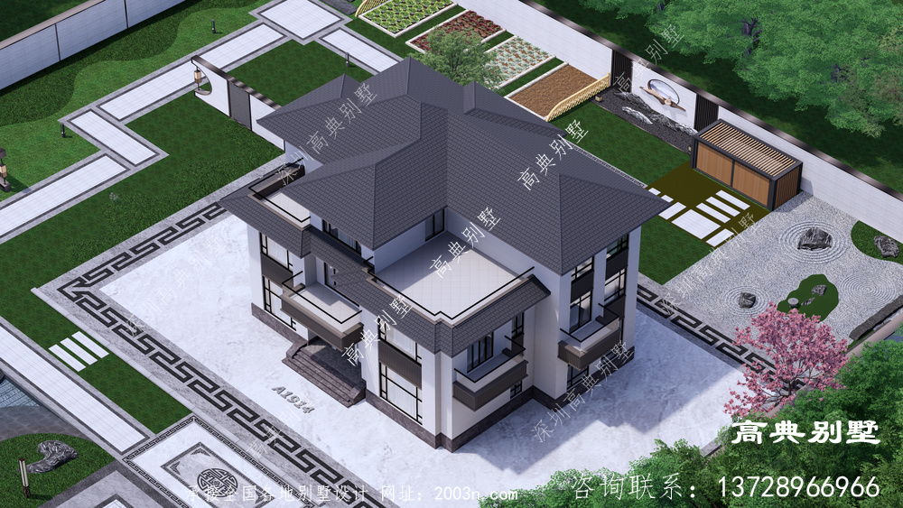 三层新中式别墅设计图纸农村自建房屋建筑施工效果图纸