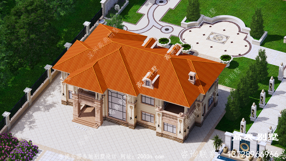 别墅设计图纸二层欧式农村自建房屋设计图施工图纸外观效果图