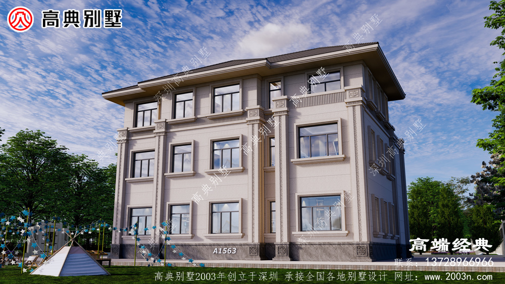 新中式别墅设计图纸三层乡村自建房效果图