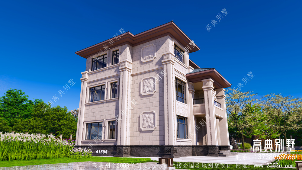 这座三层中式别墅，三代同堂，据说是农村地区最受欢迎的类型